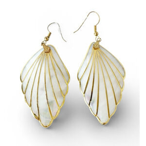 Vintage Mother of Pearl Shell Earrings with Gold Trim Abalone MOP Dangle